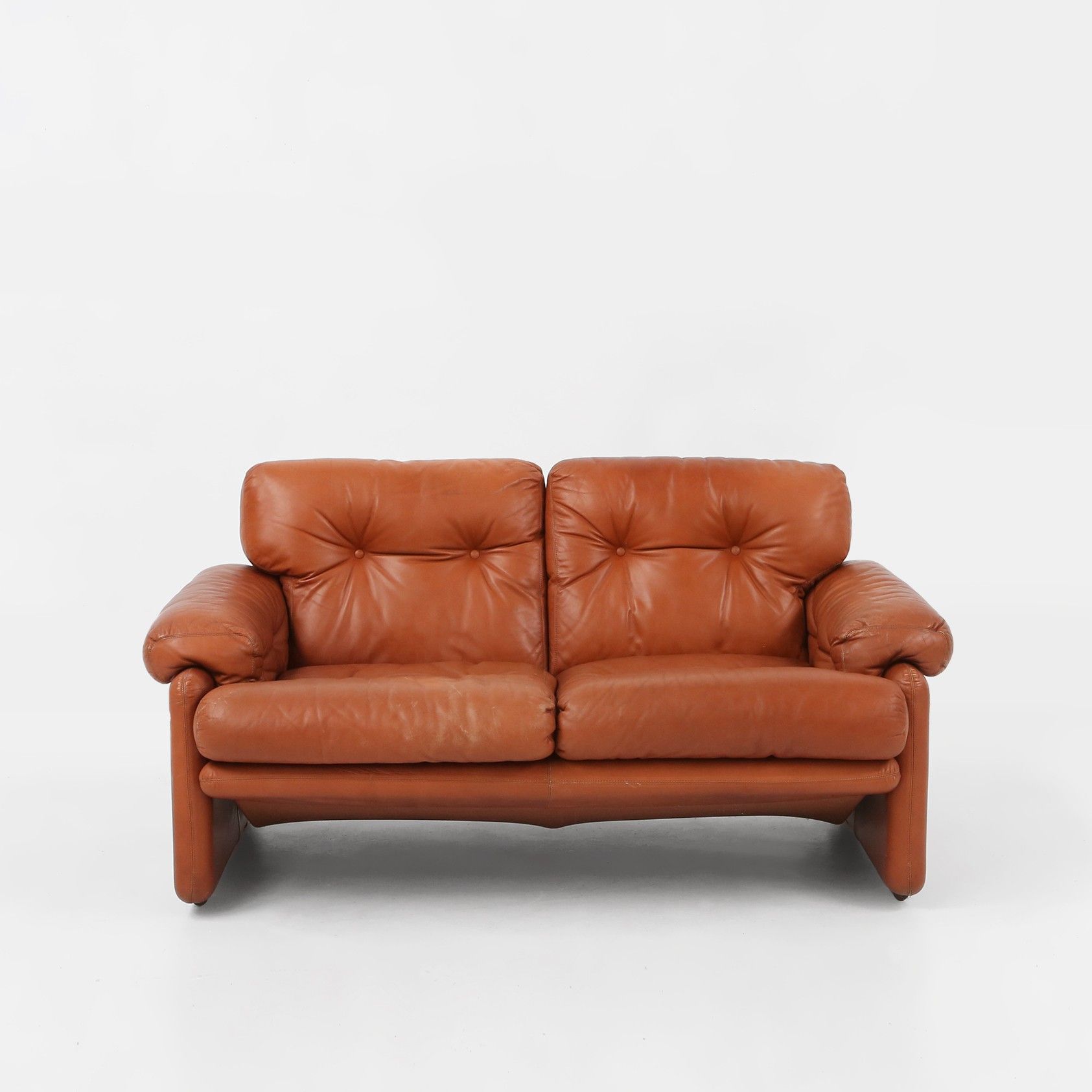 Brown leather 2-seater sofa Coronado by Tobia Scarpa for B&B Italia, Italy ca. 1960thumbnail